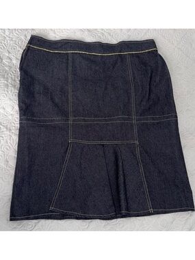 Dark Blue Denim Pencil Skirt with Flounce Detail